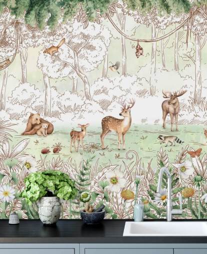 cute animals in woodland wallpaper