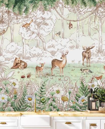 simpatici animali nella carta da parati boschiva