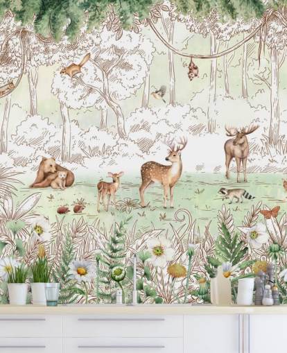 cute animals in woodland wallpaper