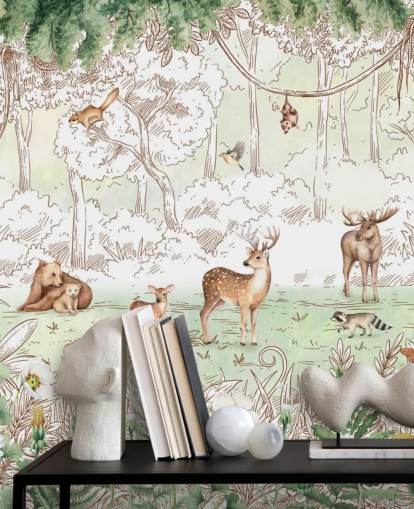 cute animals in woodland wallpaper