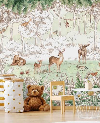 cute animals in woodland wallpaper