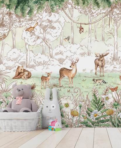 animais fofos no papel de parede da floresta