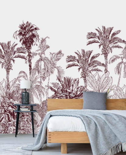 papier peint tropical marron et blanc