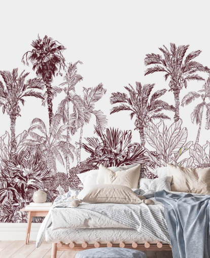 carta da parati tropicale marrone e bianco