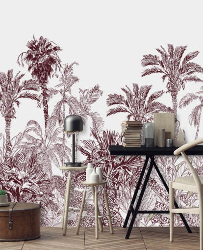 papier peint tropical marron et blanc