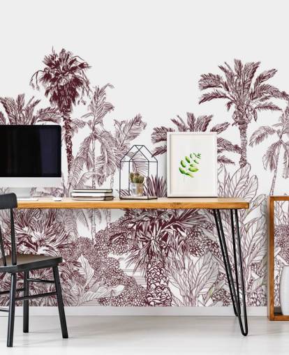 papier peint tropical marron et blanc