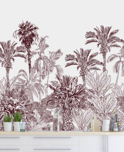 carta da parati tropicale marrone e bianco