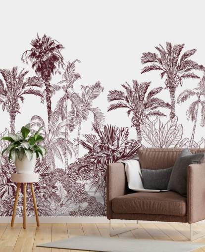 papel de parede tropical marrom e branco