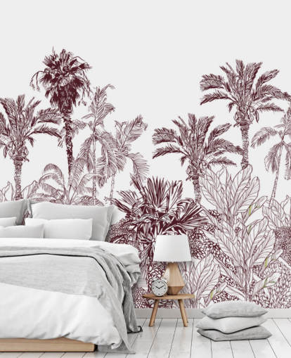 papier peint tropical marron et blanc