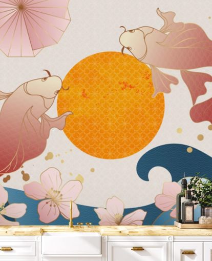 papel de parede oriental koi fish