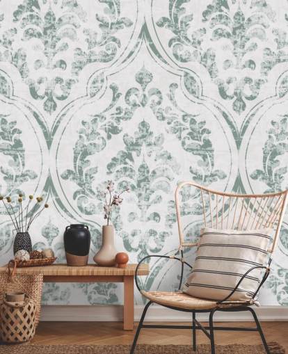 vintage groen patroon behang