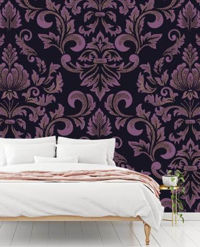lilla og sort damask tapet