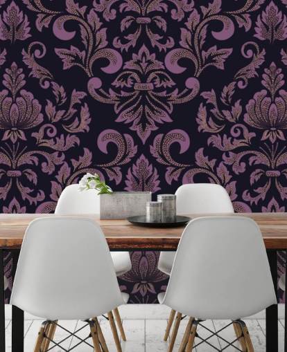 papier peint damassé violet et noir
