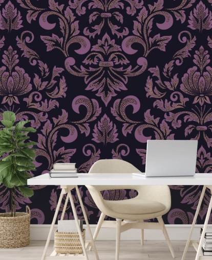 lilla og sort damask tapet