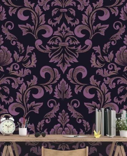 lilla og sort damask tapet