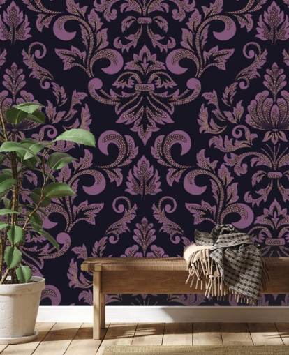 papier peint damassé violet et noir