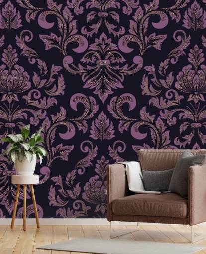papier peint damassé violet et noir
