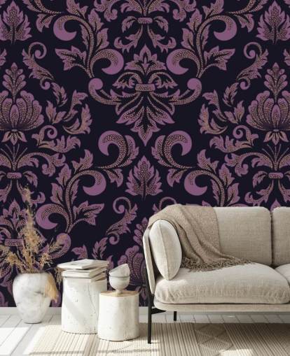papel pintado damasco morado y negro