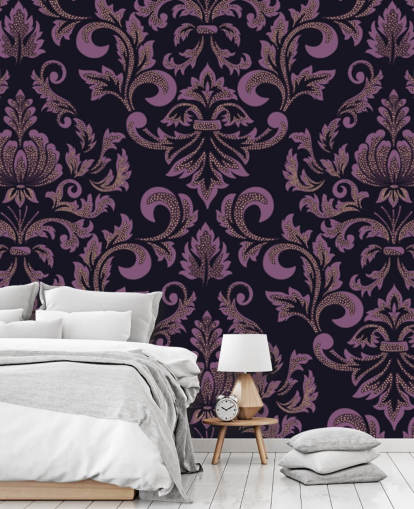 papel pintado damasco morado y negro