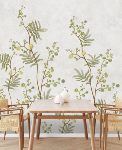 green and yellow chinoisiere branches wallpaper