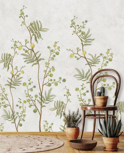 papier peint de branches de chinoisière vert et jaune