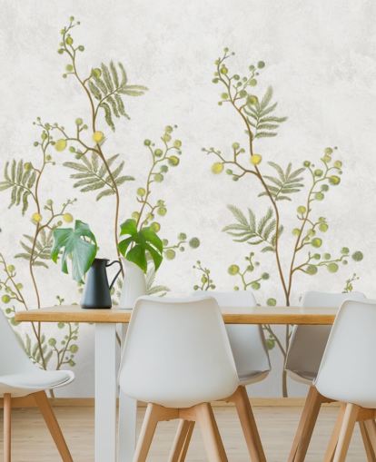 papier peint de branches de chinoisière vert et jaune