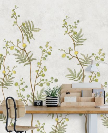 green and yellow chinoisiere branches wallpaper