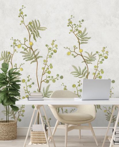 papier peint de branches de chinoisière vert et jaune