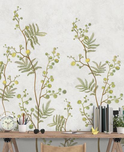 green and yellow chinoisiere branches wallpaper