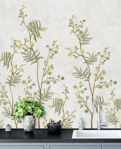 green and yellow chinoisiere branches wallpaper