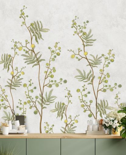 green and yellow chinoisiere branches wallpaper