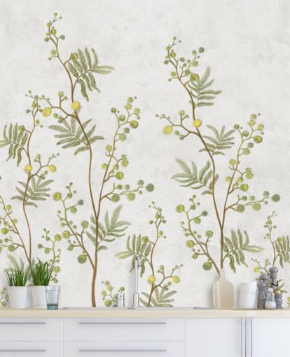 green and yellow chinoisiere branches wallpaper