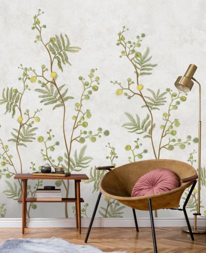 papier peint de branches de chinoisière vert et jaune