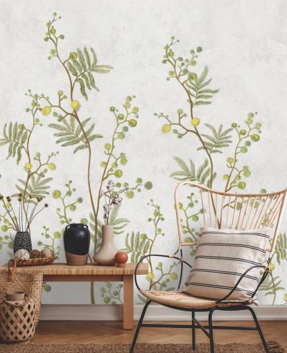 green and yellow chinoisiere branches wallpaper