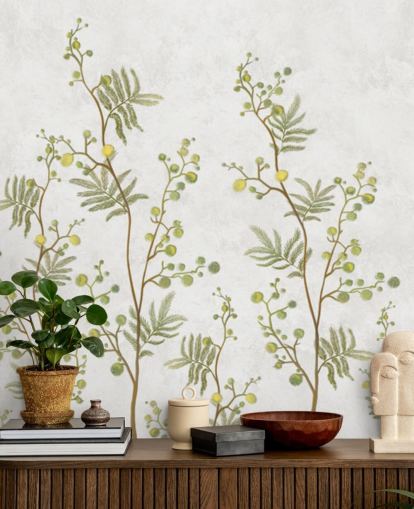 green and yellow chinoisiere branches wallpaper