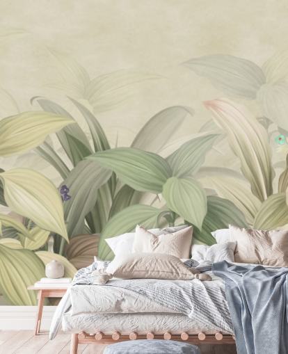 papier peint jungle feuilles vert pâle