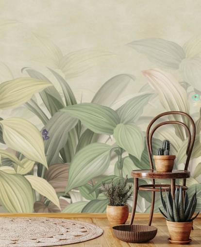 pale green leaf jungle wallpaper