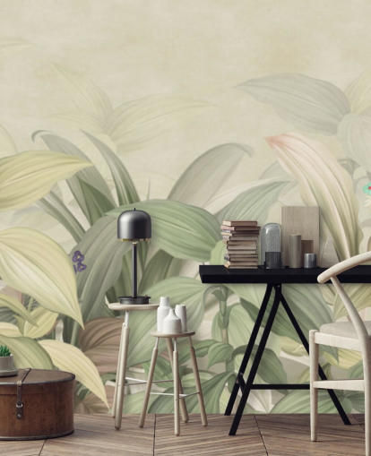 lichtgroen blad jungle behang