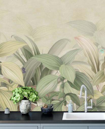 lichtgroen blad jungle behang