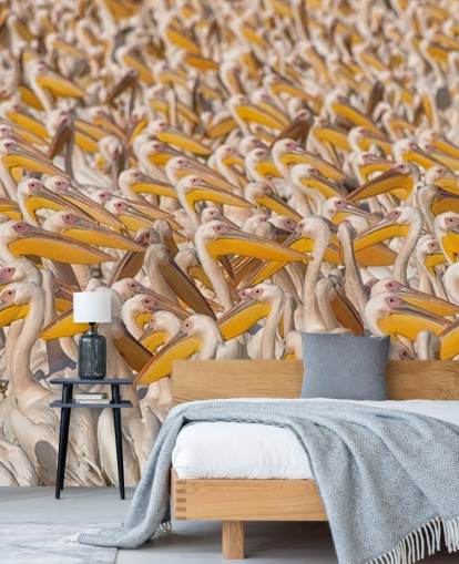 papier peint pélicans blancs et jaunes