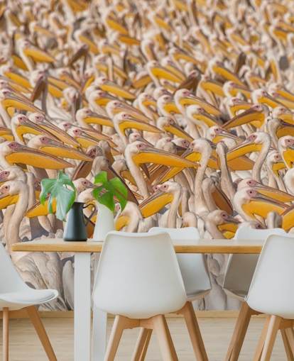 papel pintado pelícanos blancos y amarillos
