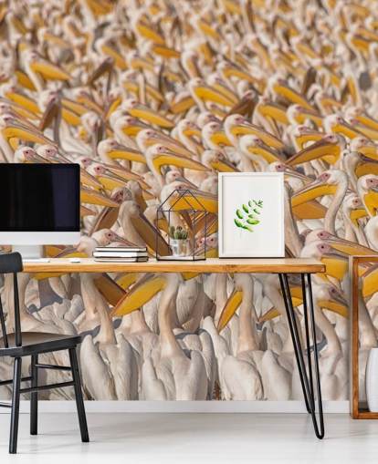 papier peint pélicans blancs et jaunes