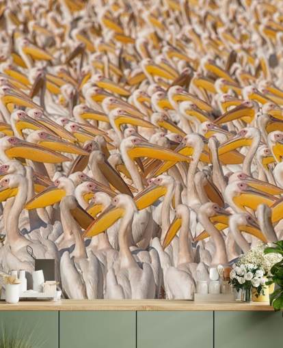 papier peint pélicans blancs et jaunes