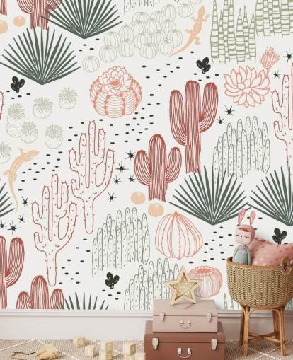 green, white and terracotta cactus doodles wallpaper green, white and terracotta cactus doodles wallpaper