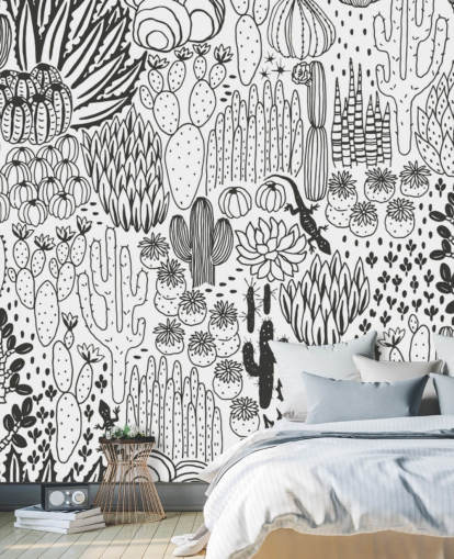 carta da parati cactus doodles in bianco e nero carta da parati cactus doodles in bianco e nero