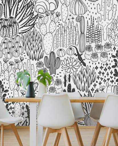 papel de parede preto e branco cactus doodles papel de parede preto e branco cactus doodles