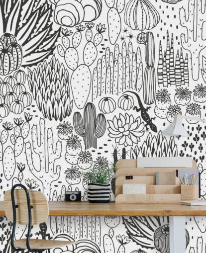papel de parede preto e branco cactus doodles papel de parede preto e branco cactus doodles