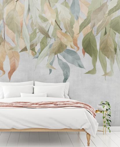 green and golden brown hanging leaves wallpaper