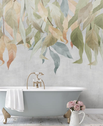 green and golden brown hanging leaves wallpaper