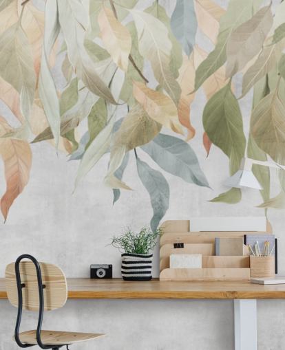 green and golden brown hanging leaves wallpaper